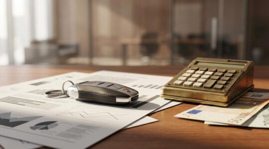 Documents d'assurance et calculatrice pour estimer la franchise d'une voiture de sport