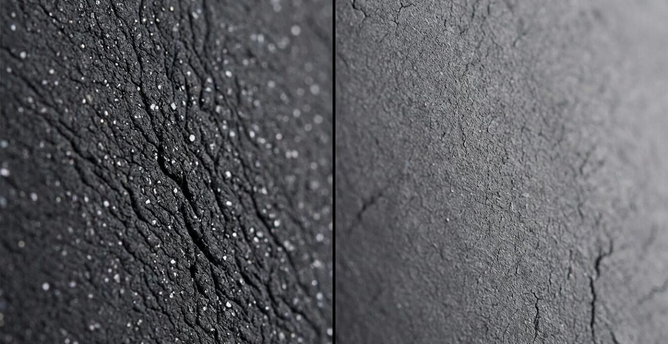 Gros plan sur la texture de deux gommes de pneu côte à côte montrant la différence de souplesse