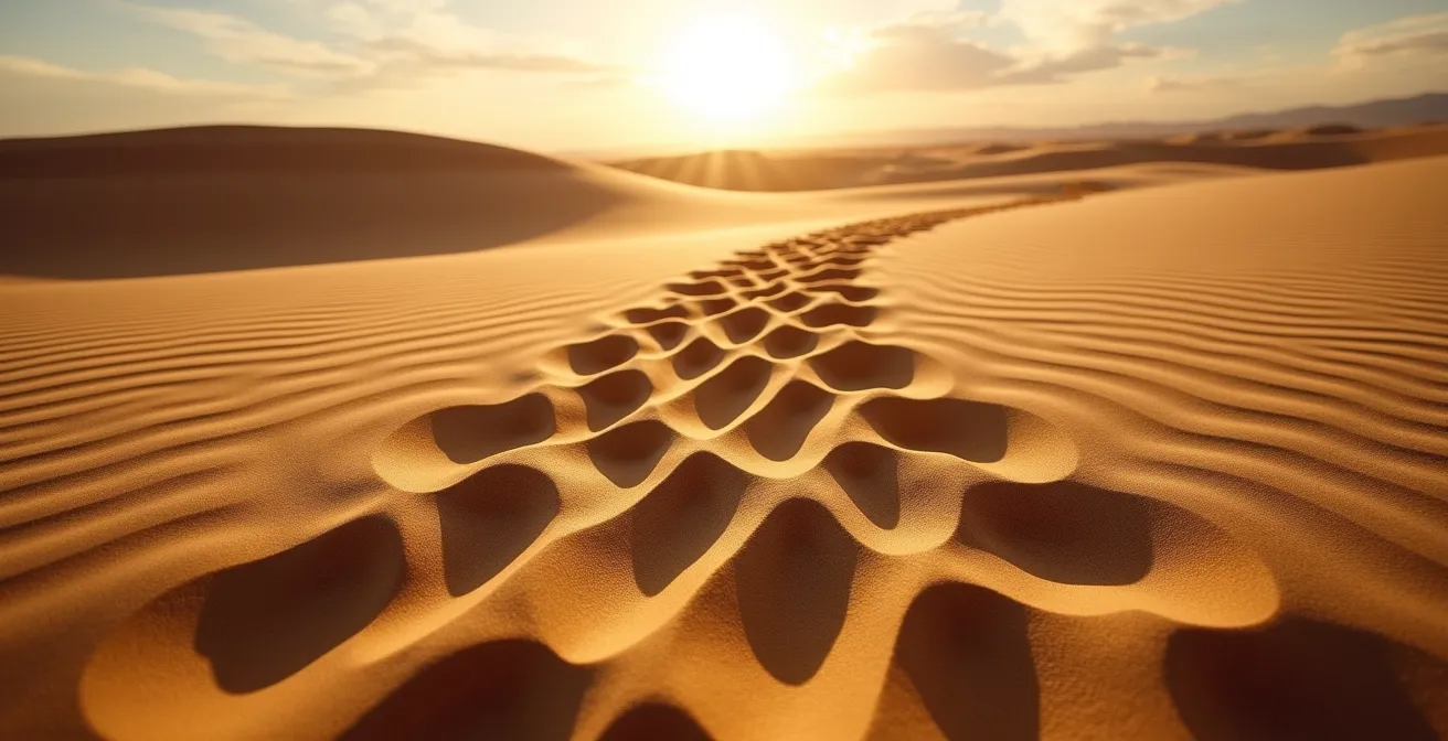Traces de pneus dans le sable montrant différentes empreintes selon la pression