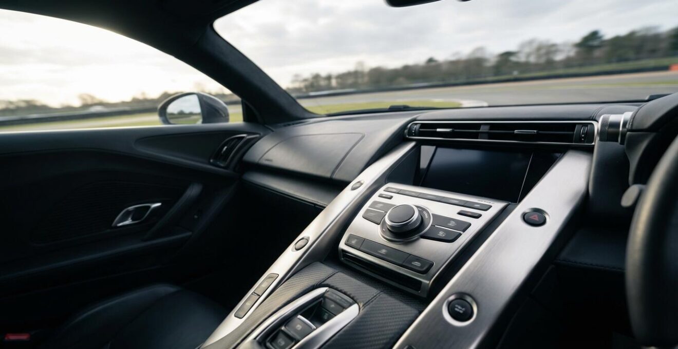 Intérieur d'une voiture sportive montrant les commandes de désactivation des aides à la conduite