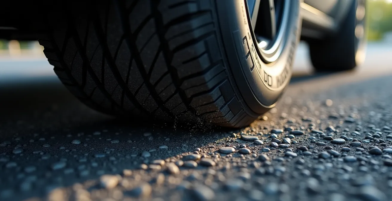 Visualisation du phénomène de dribble avec une roue rebondissant sur route irrégulière