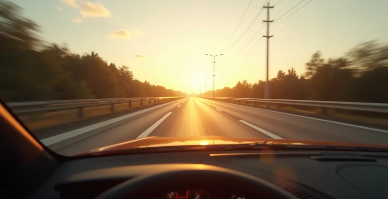 Vue du tableau de bord montrant le compte-tours à 3000 tr/min sur autoroute