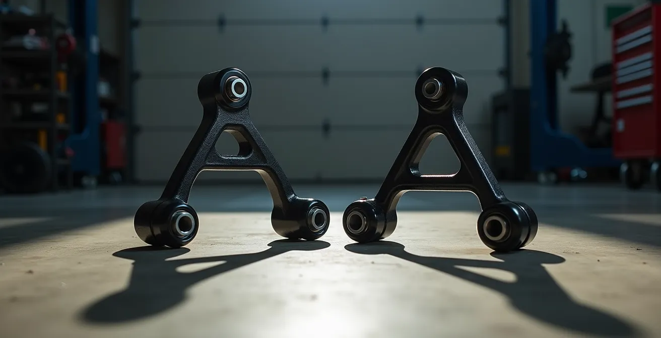 Vue technique comparative de triangles de suspension avec différents types de rotules